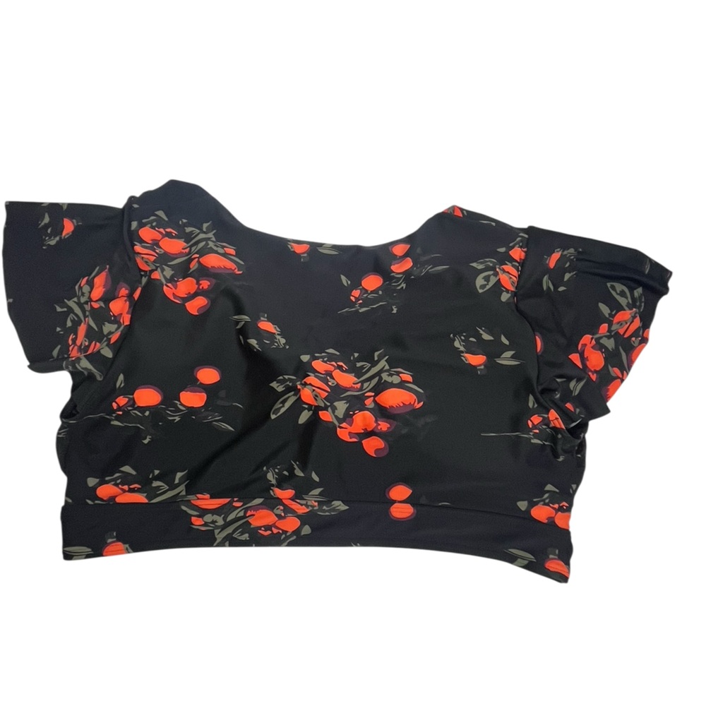 Cocoship Black and Orange Floral Tie-Front Swim Top - Picture 6 of 8